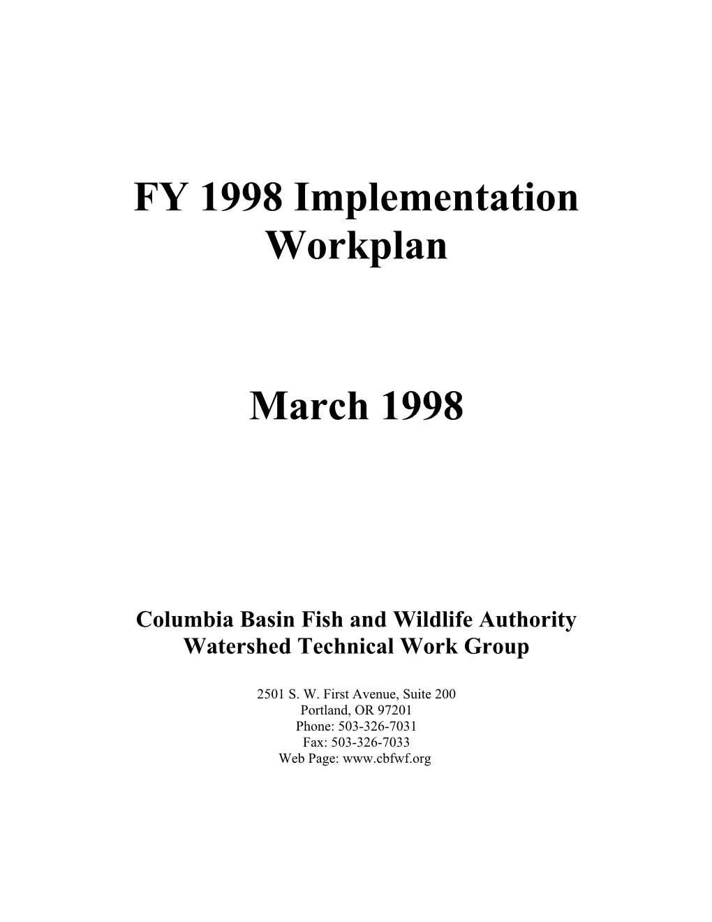 DRAFT FY 1998 Implementation Workplan