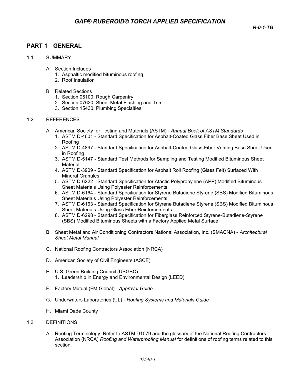 Gaf Ruberoid Torch Applied Specification