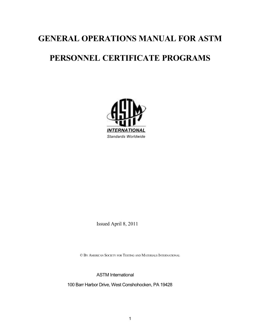 General Operations Manual for Astm Product Certificaton Programs