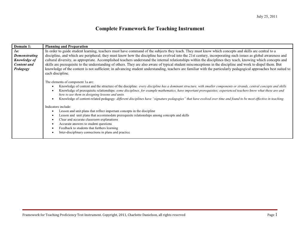 Complete Framework for Teaching Instrument