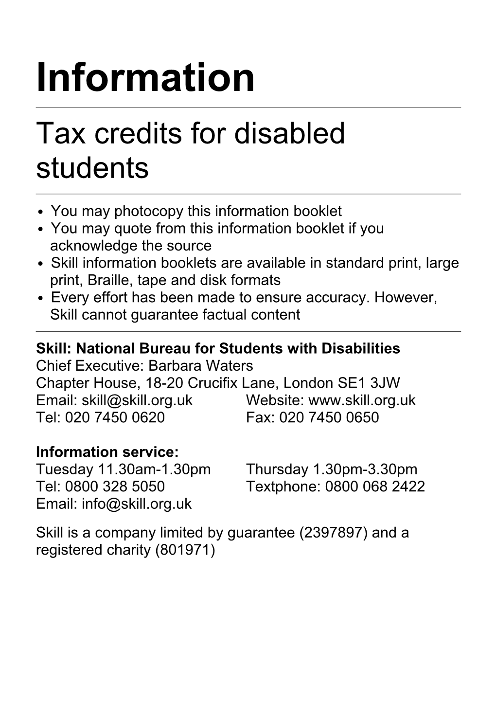 Tax Credits for Disabled Students