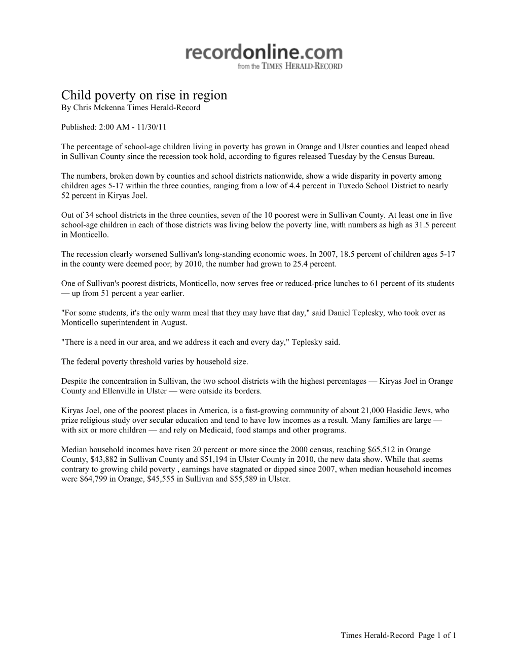 Child Poverty on Rise in Region