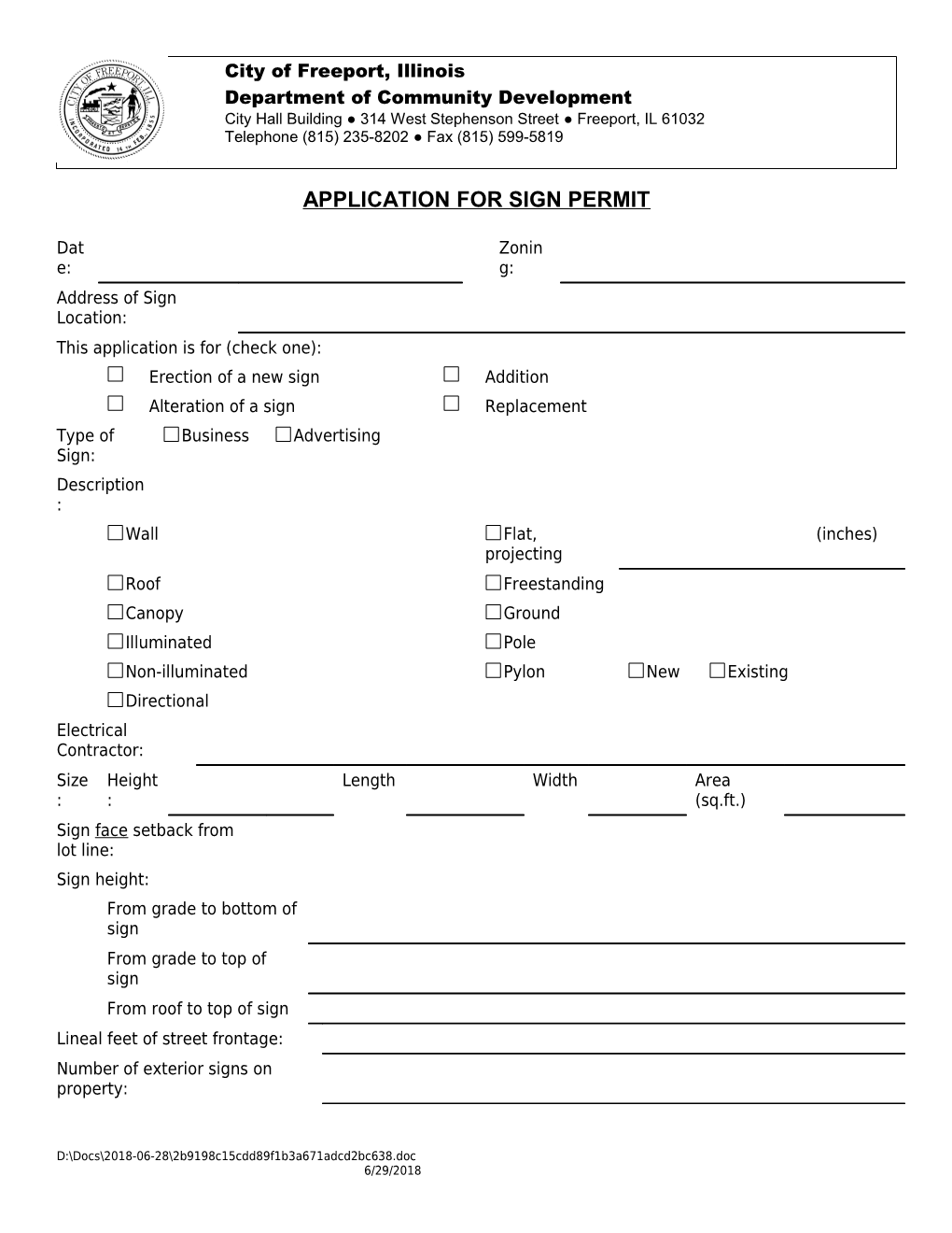 Application for Sign Permit