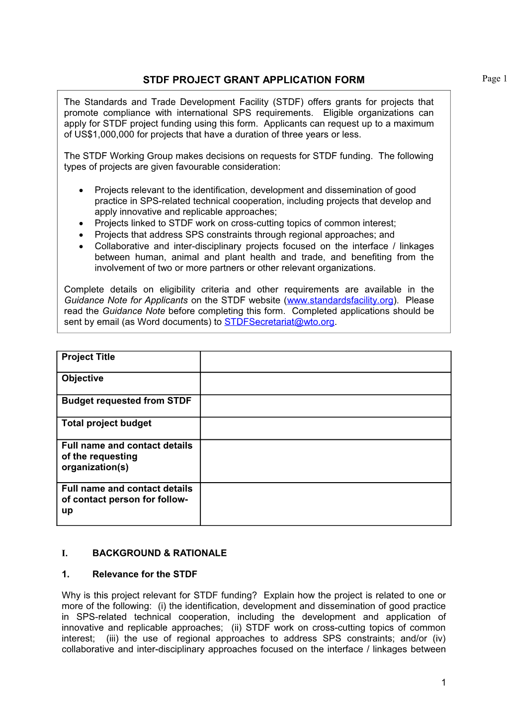 Annex I: Facility Application Forms