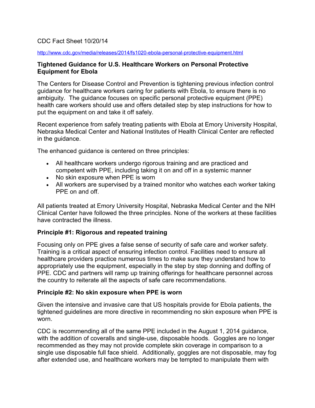 Tightened Guidance for U.S. Healthcare Workers on Personal Protective Equipment for Ebola