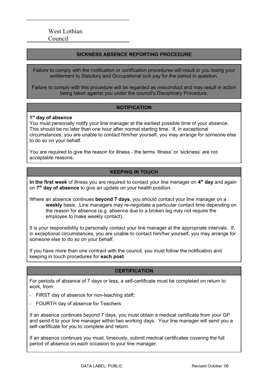 Sickness Absence Reporting Procedure