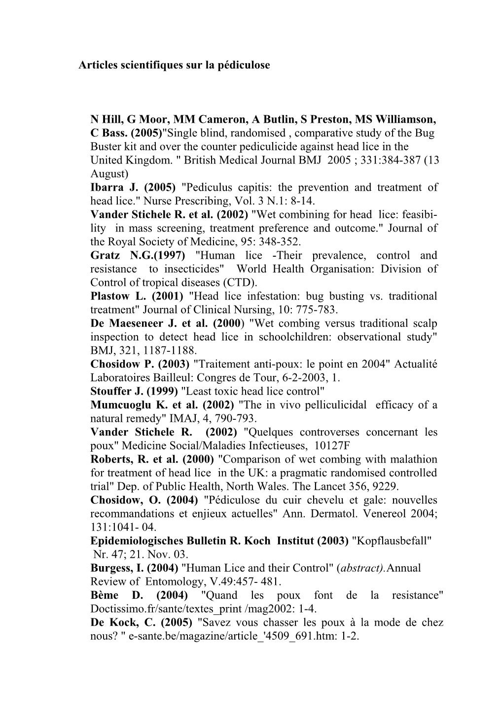 Articles Scientifiques Sur La Pédiculose