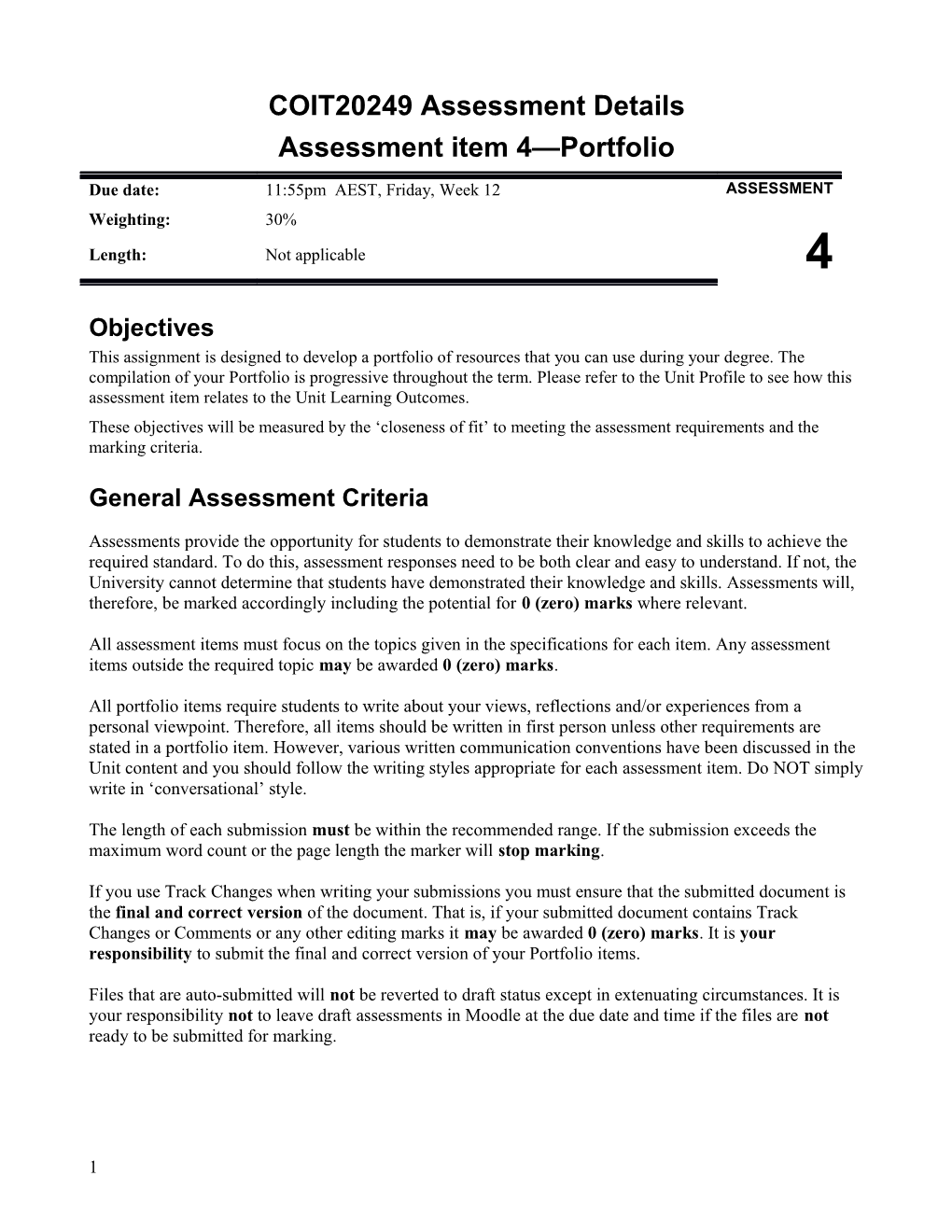 COIT20249 Assessment Details