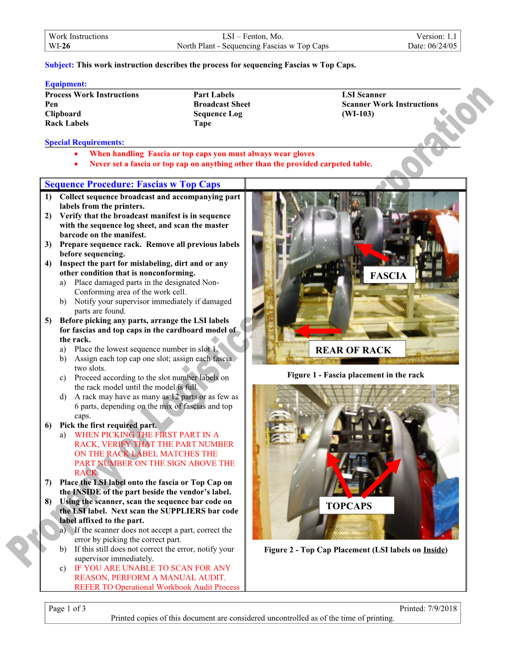 Subject: This Work Instruction Describes the Process for Sequencing Load Floors