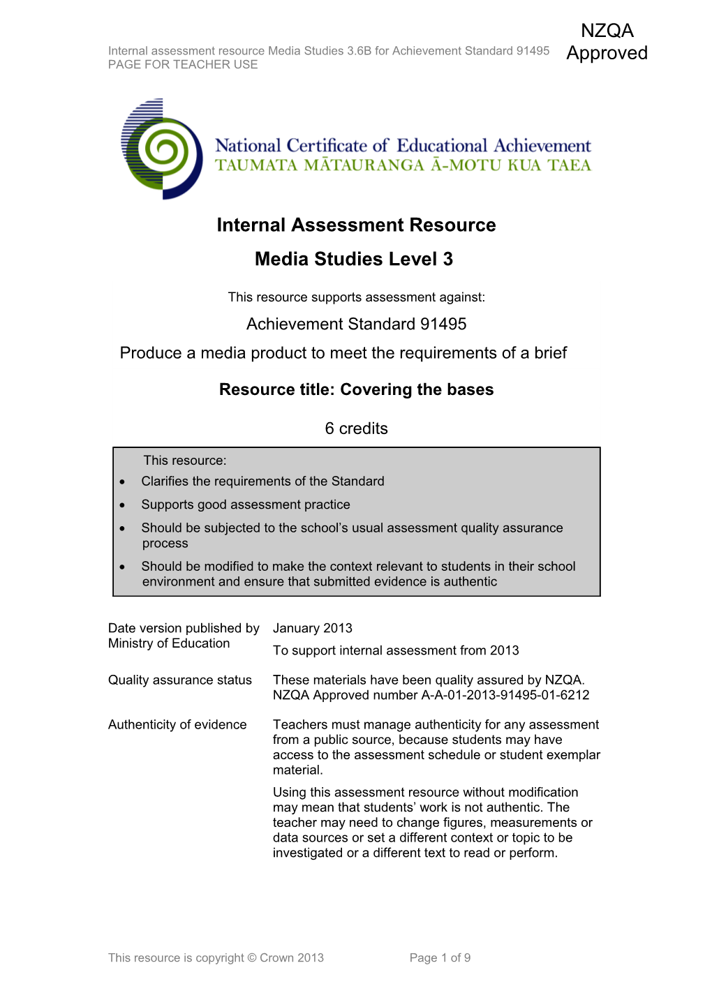 Level 3 Media Studies Internal Assessment Resource
