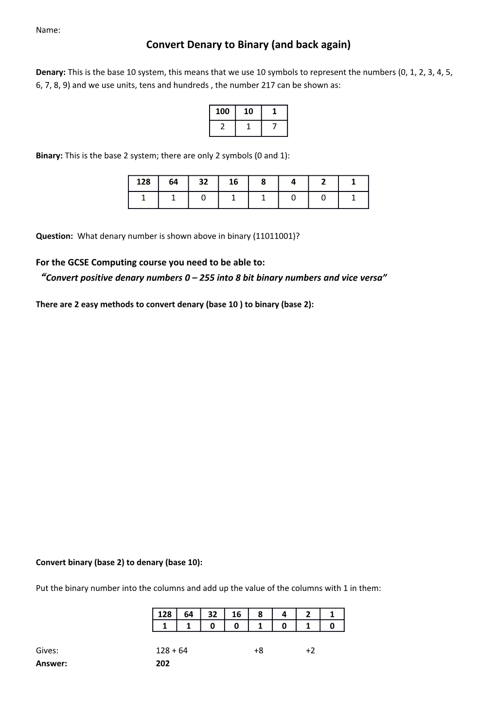 Convert Denary to Binary (And Back Again)