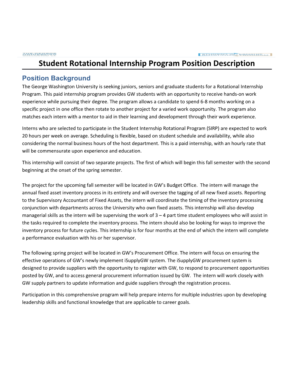 Student Rotational Internship Program Position Description