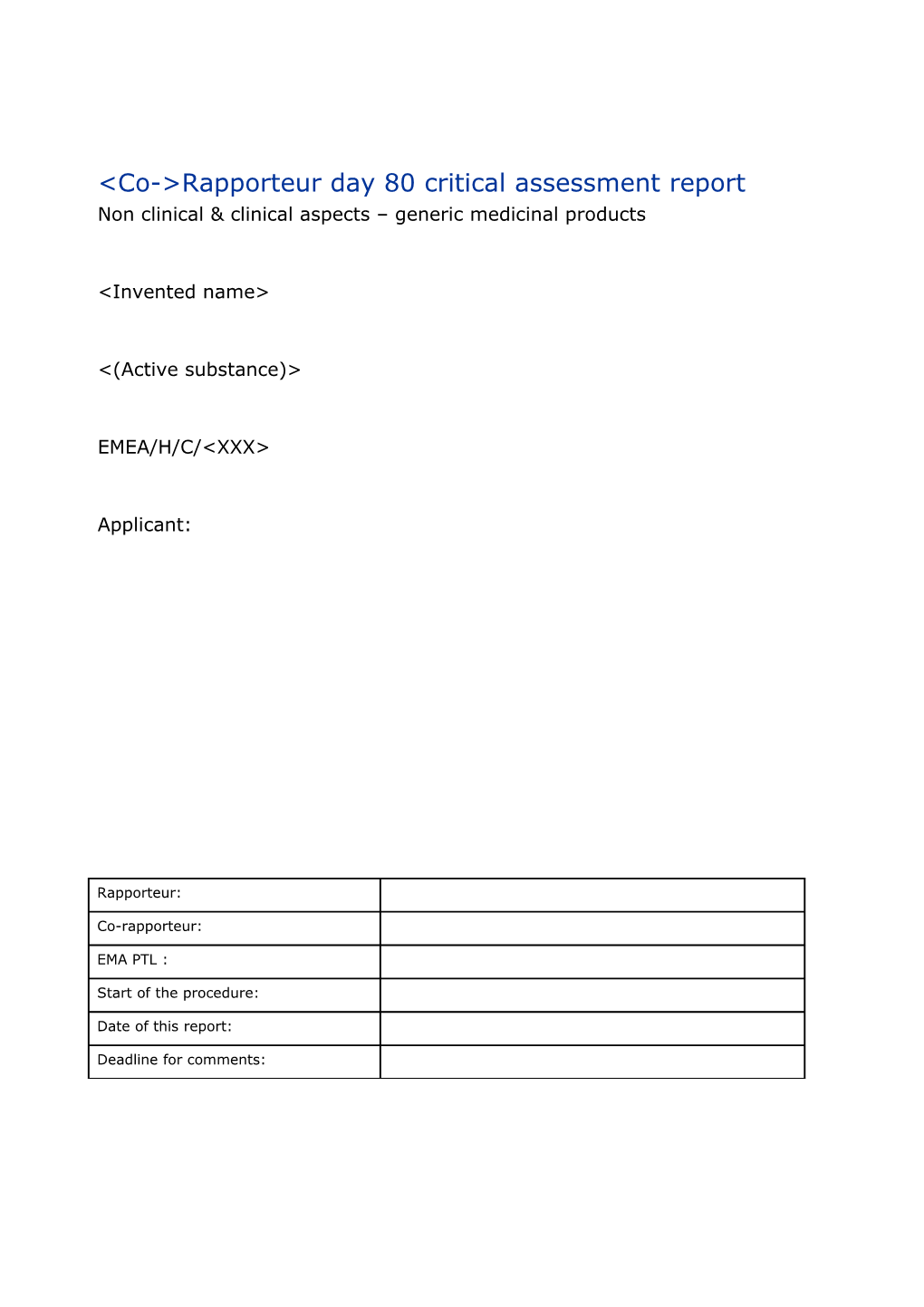 Generics Day 80 AR Template - Non-Clinical & Clinical Aspects - Rev03.13