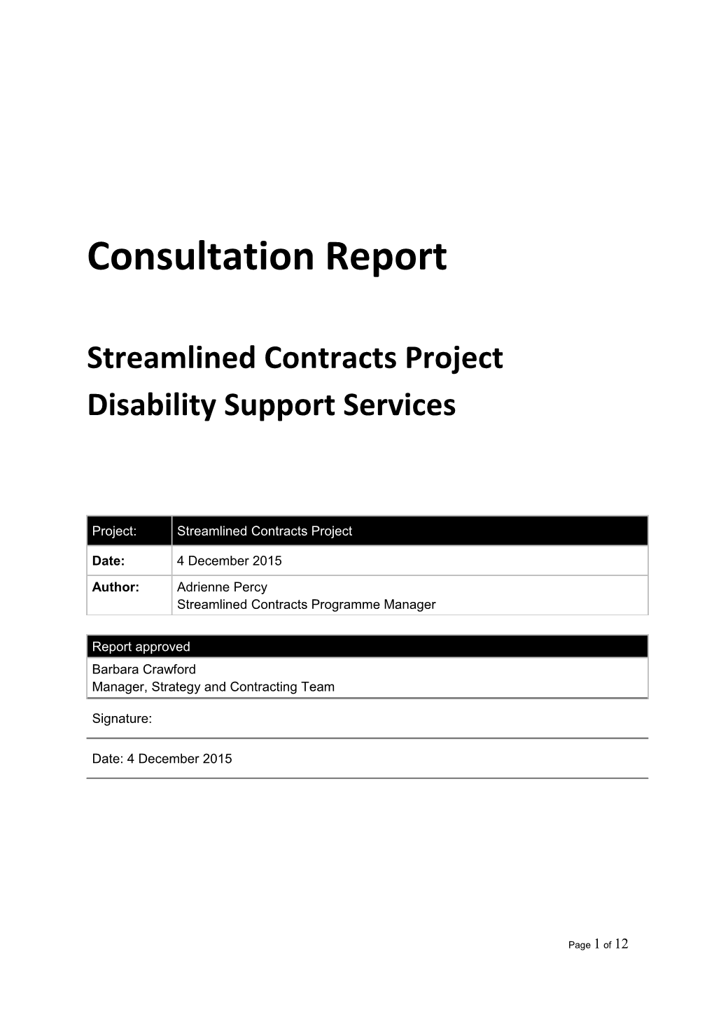 Consultation Report - Streamlined Contracts Project Disability Support Services