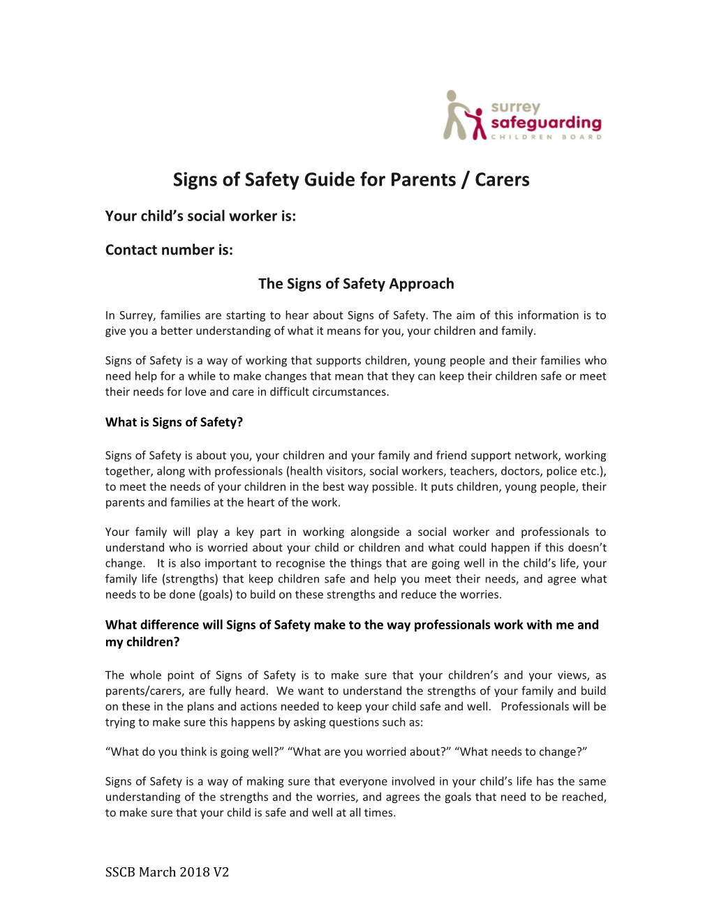 Signs of Safety Guide for Parents / Carers
