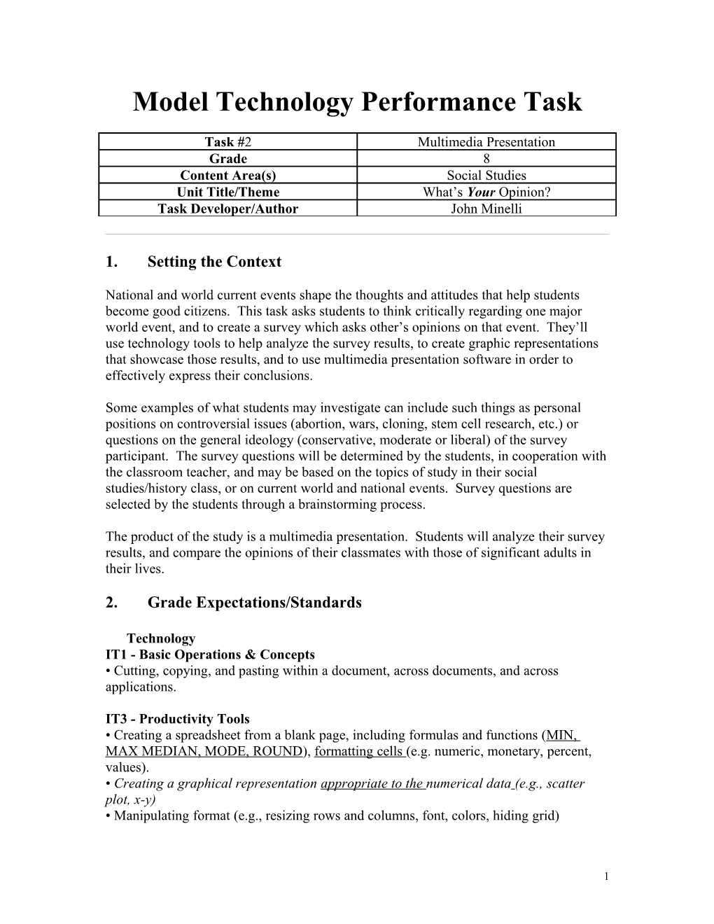 Model Technology Performance Assessment Task Template