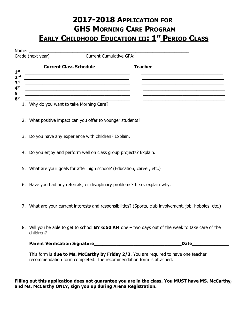 Application for the Teacher Cadet Program