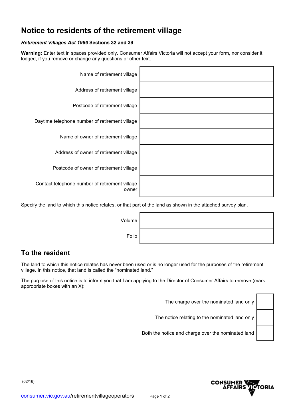 Notice to Former Residents of the Retirement Village