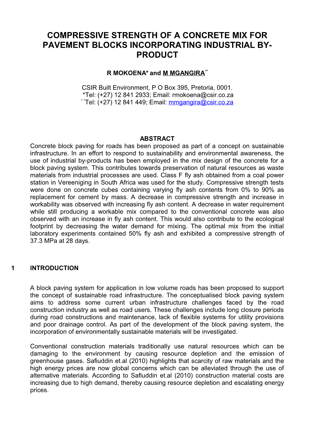 Compressive Strength of a Concrete Mix for Pavement Blocks Incorporating Industrial By-Product