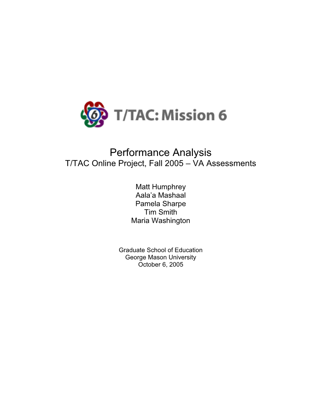 T/TAC Online Project, Fall 2005 VA Assessments s1