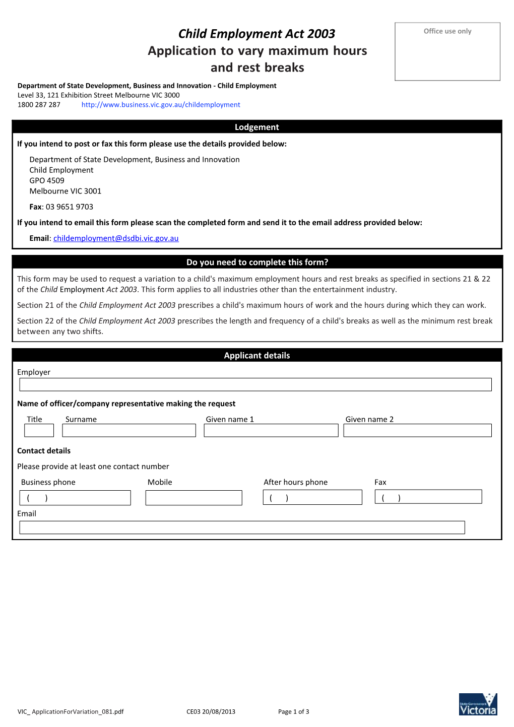 Department of State Development, Business and Innovation - Child Employment