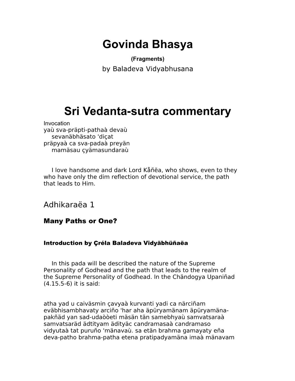 Sri Vedanta-Sutra Commentary