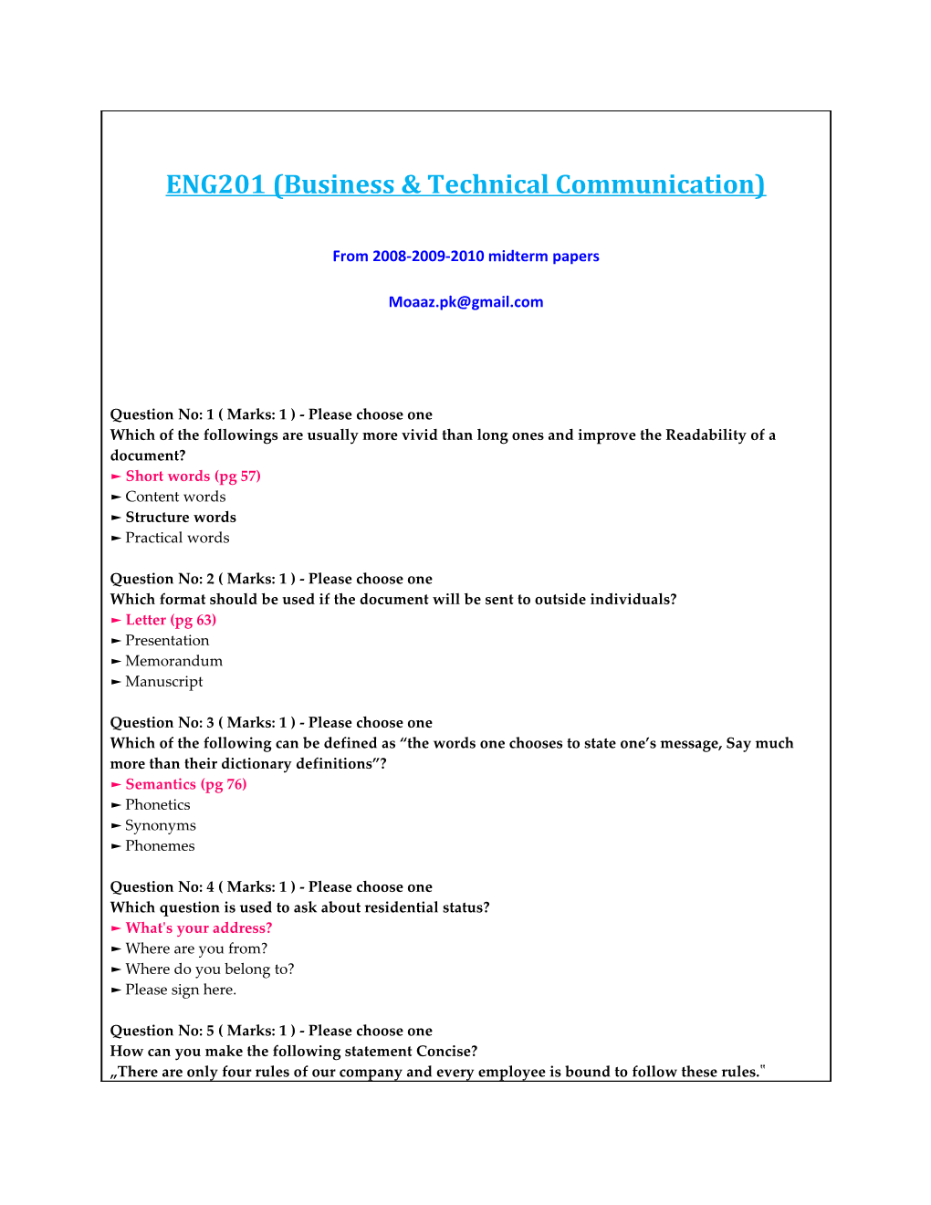 ENG201 (Business & Technical Communication)