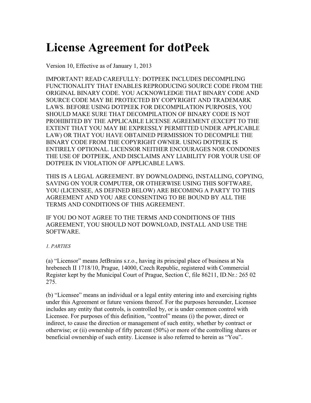 License Agreement for Dotpeek