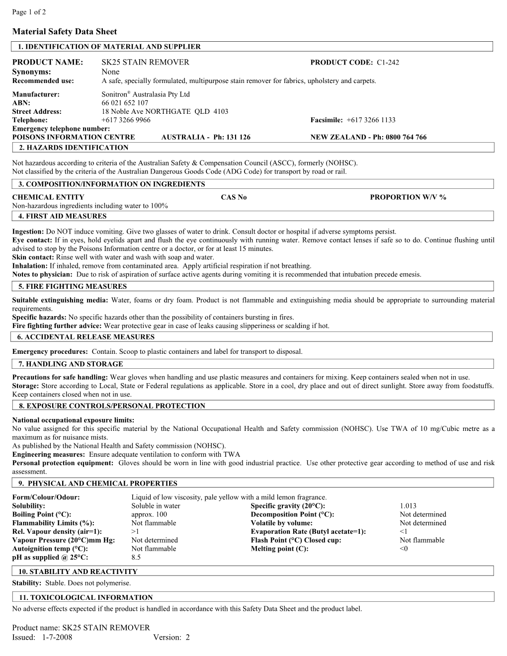 Material Safety Data Sheet s7