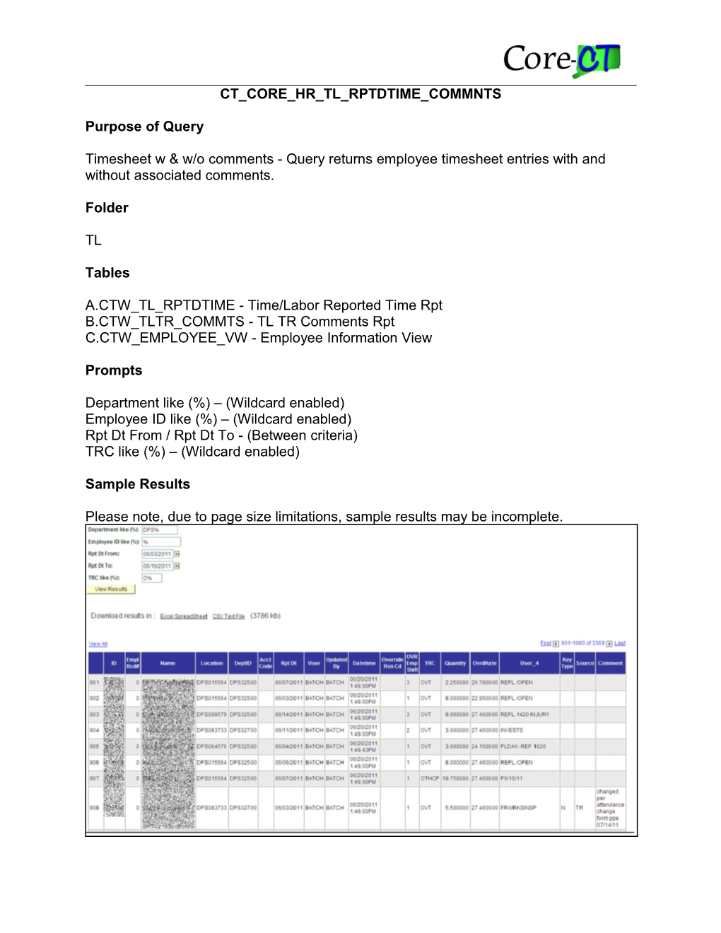 Ct Core Hr Tl Rptdtime Commnts