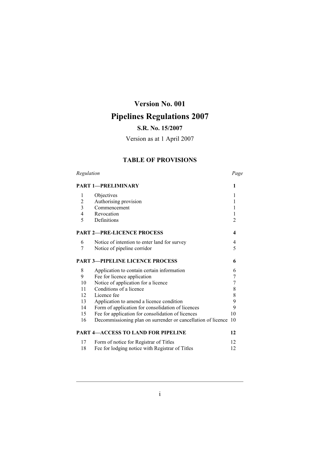 Pipelines Regulations 2007