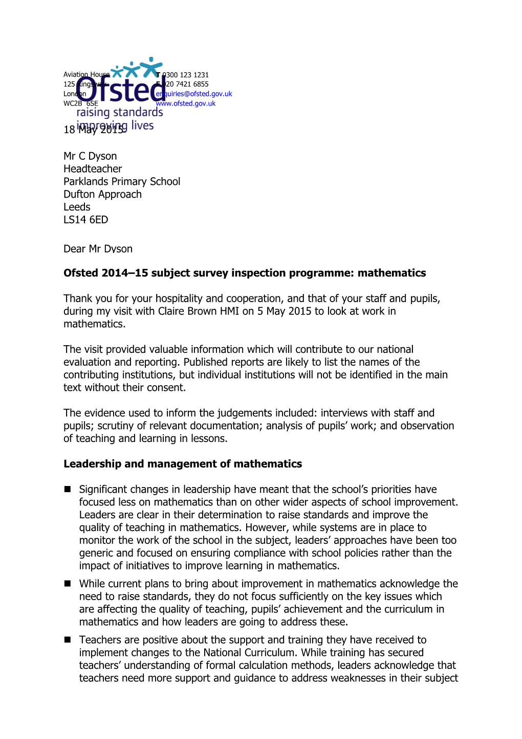 Template Feedback Letter - Subject April 2011