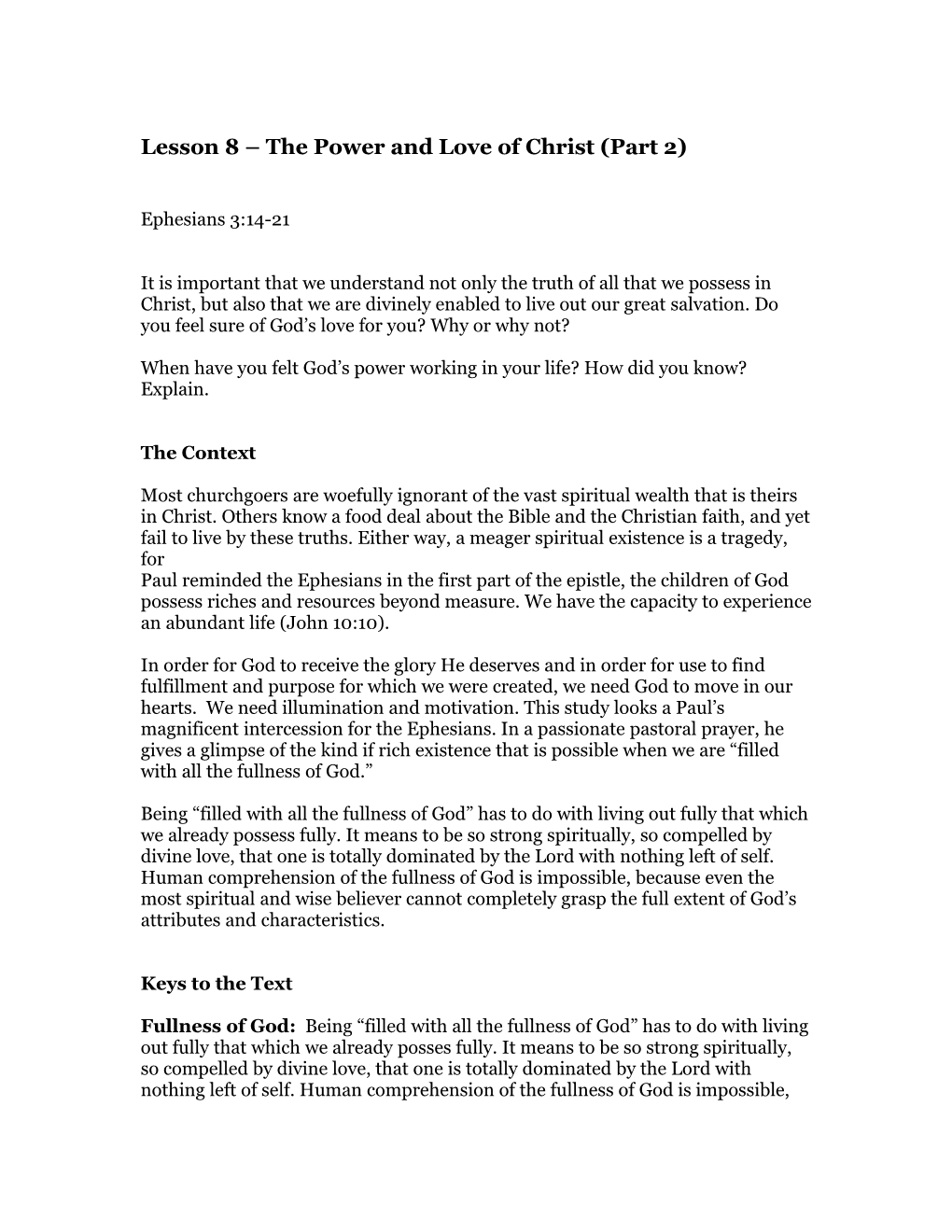 Lesson 6 the Power and Love of Christ