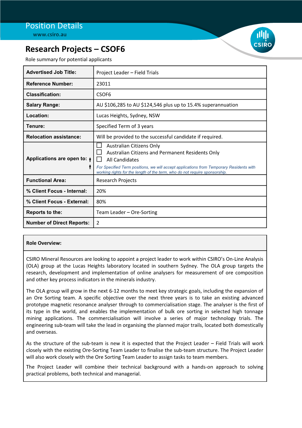 Position Details - Research Projects - CSOF6