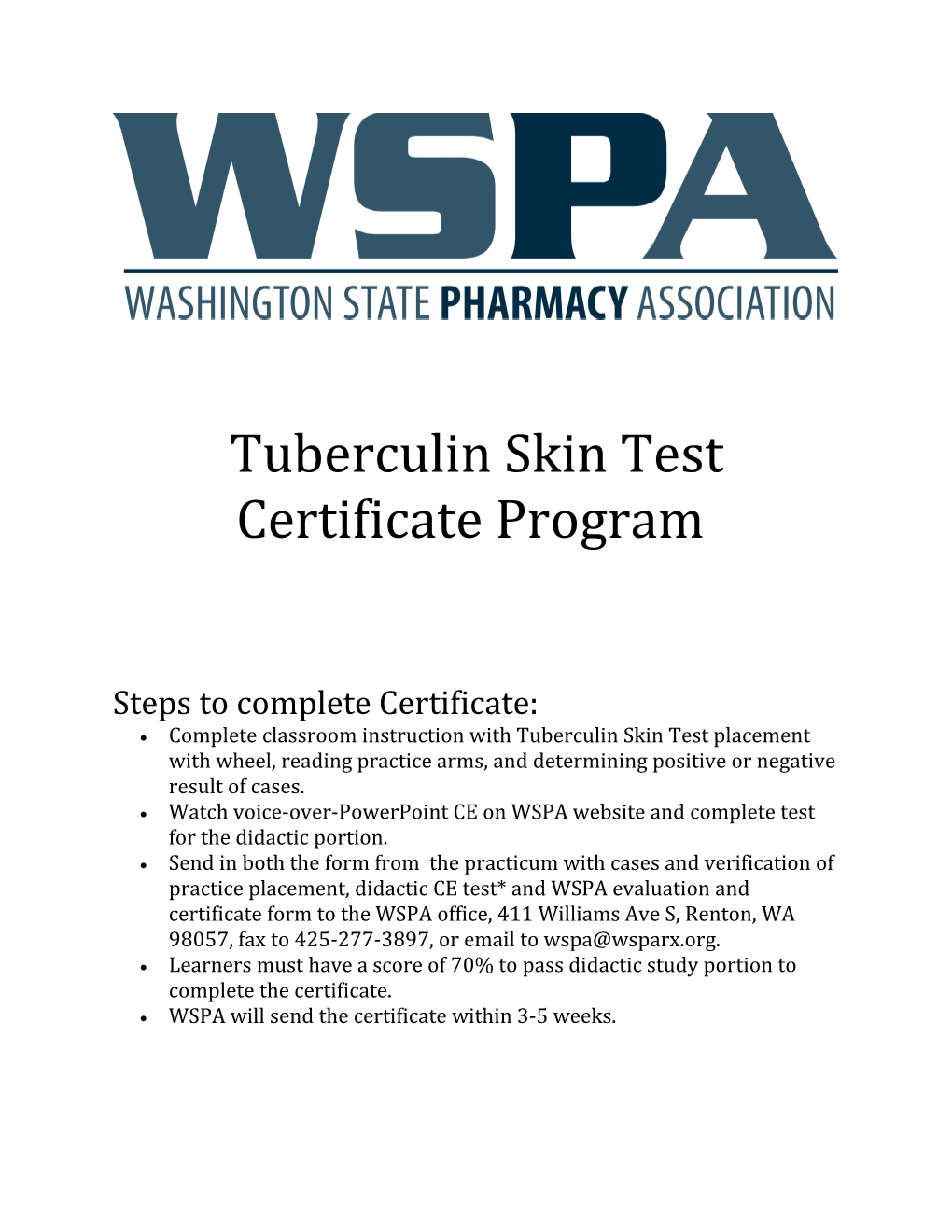 Tuberculin Skin Test Certificate Program