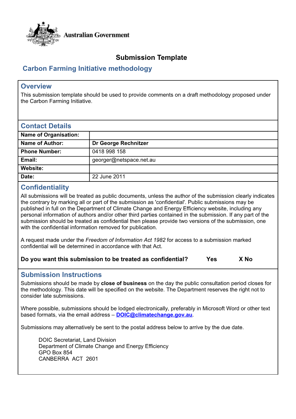 Carbon Farming Initiative Methodology