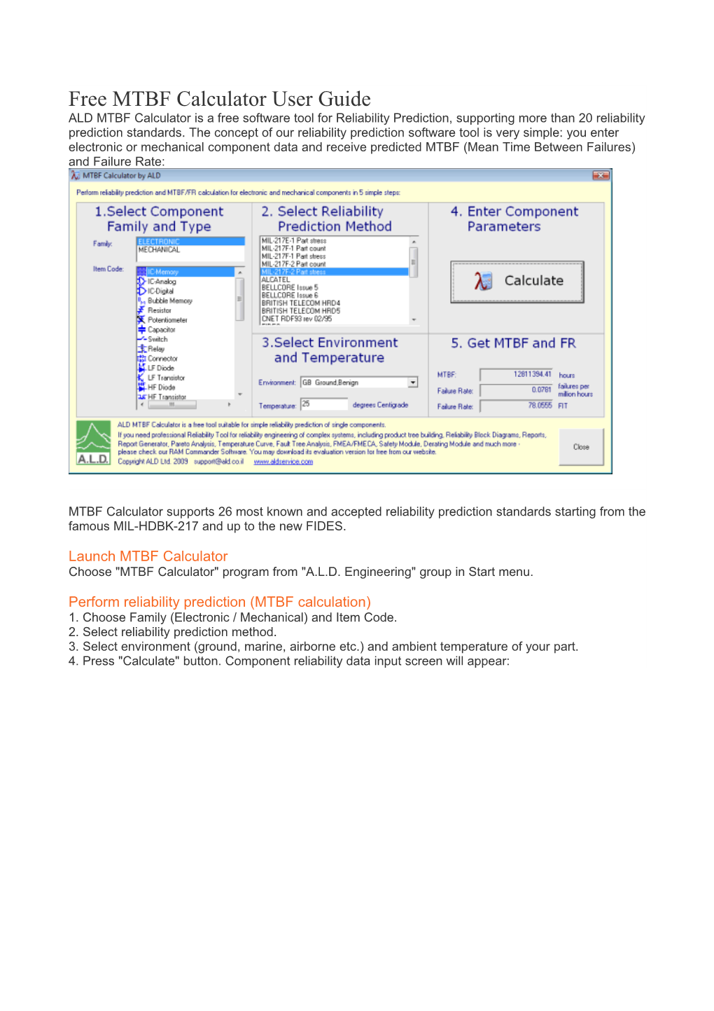 ALD MTBF Calculator Is a Free Software Tool for Reliability Prediction, Supporting More