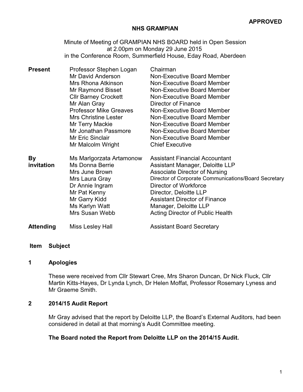 Approved Board Minute 29 June