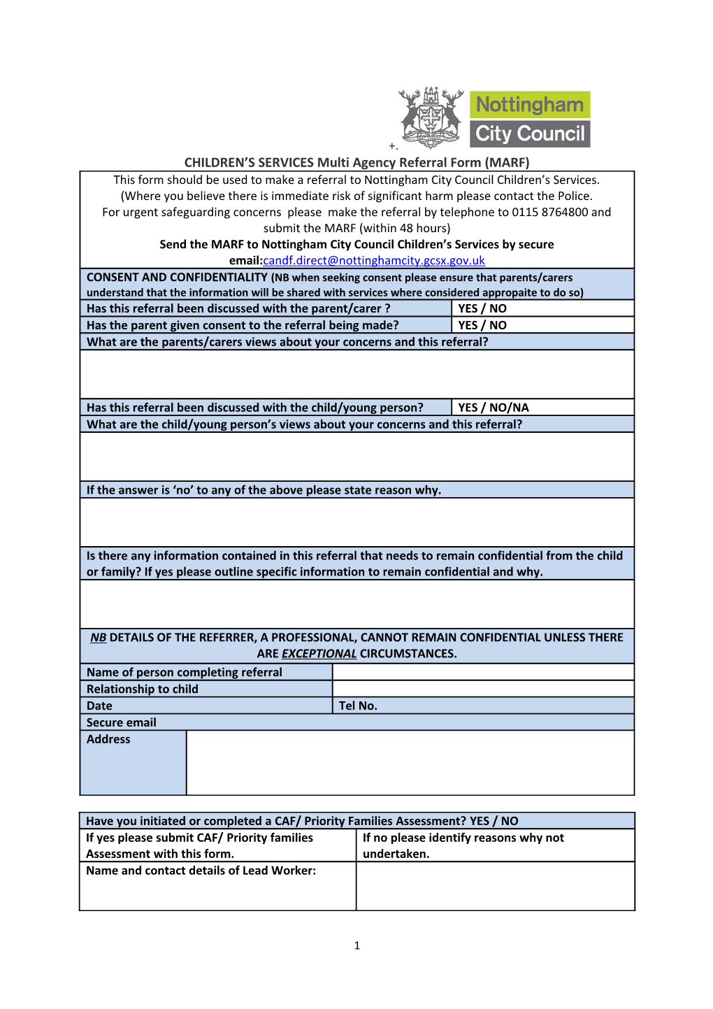 CHILDREN S SERVICES Multi Agency Referral Form (MARF)
