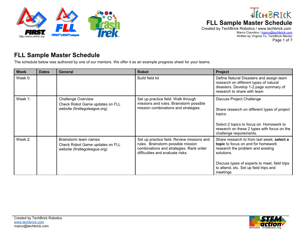 FLL Sample Master Schedule