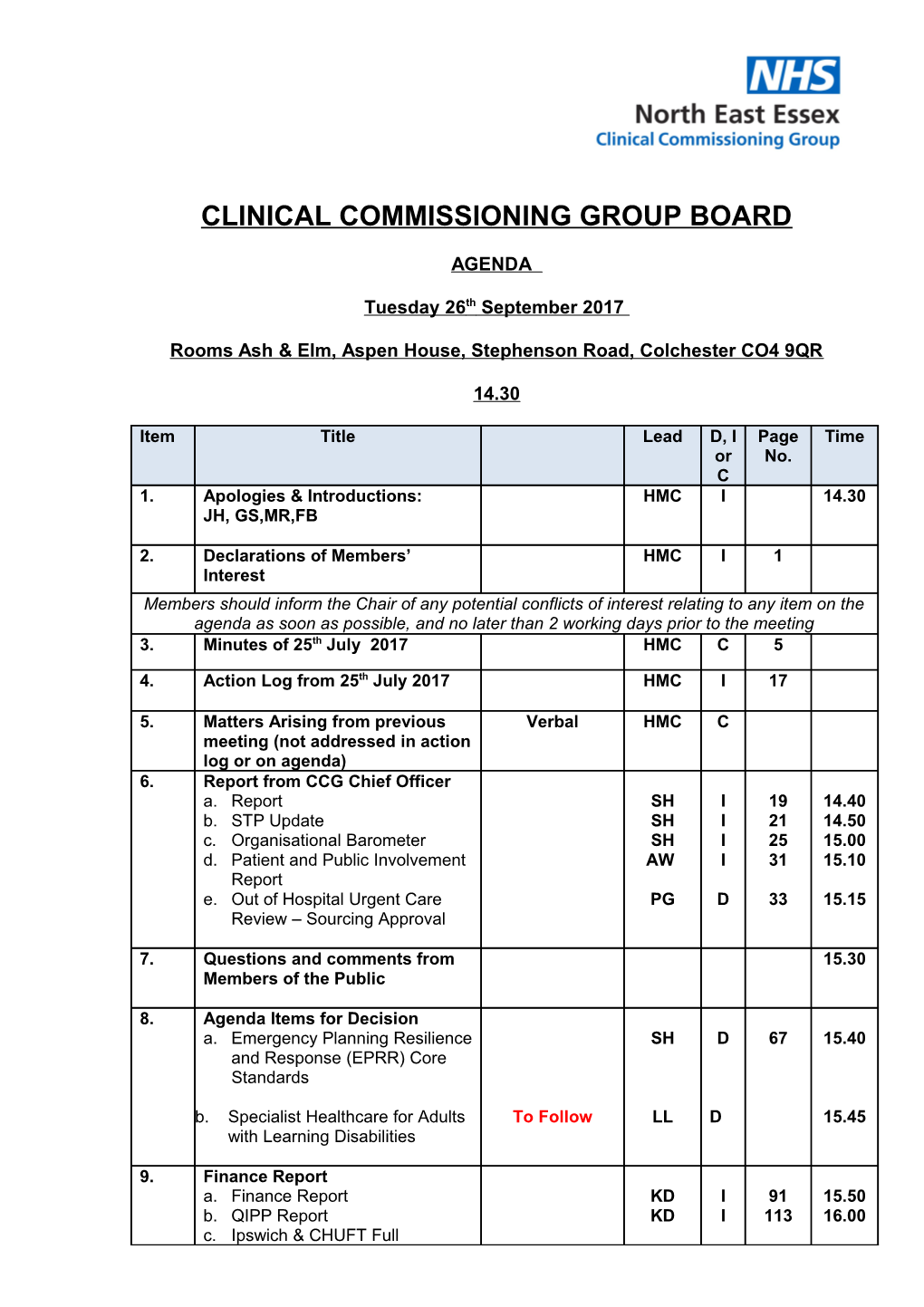 Clinical Commissioning Group Board