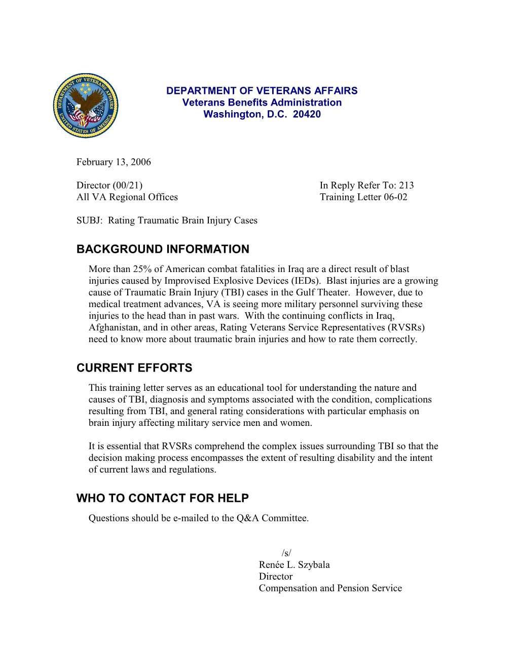 All VA Regional Officestraining Letter 06-02