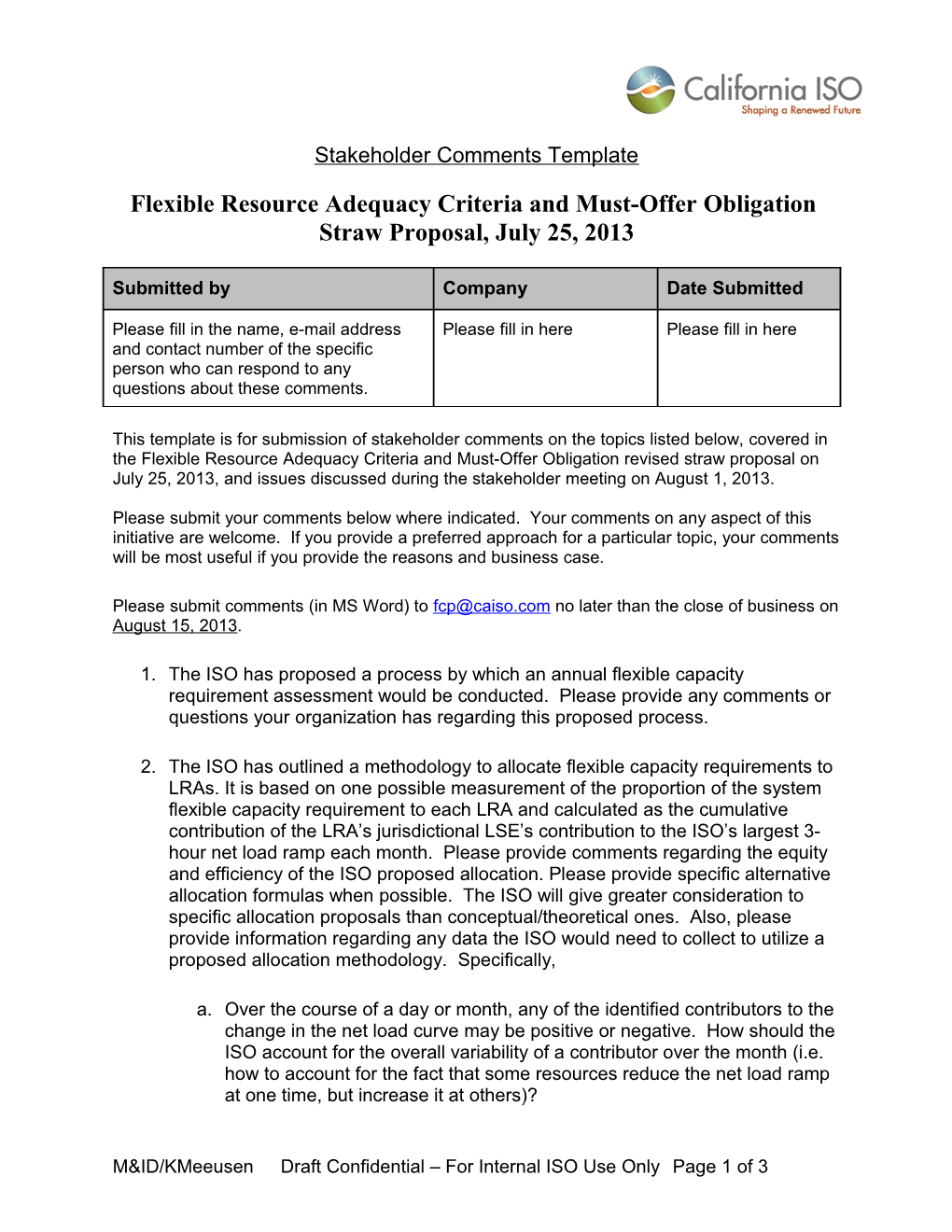 Flexible Resource Adequacy Criteria and Must-Offer Obligation