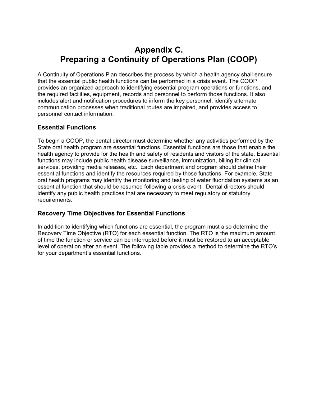 Preparing a Continuity of Operations Plan (COOP)