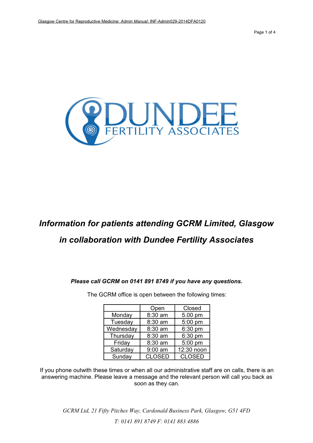 Information for Patients Attending GCRM Limited, Glasgow