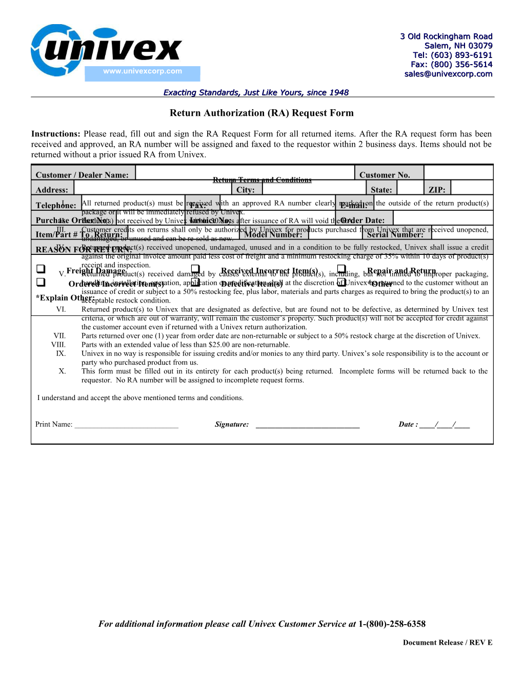 Univex Corporation Distribution Policy