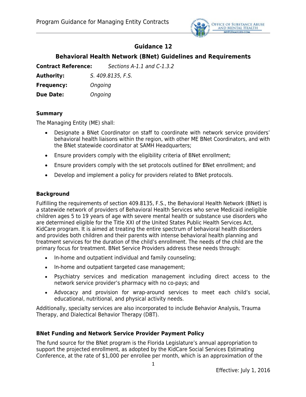 Behavioral Health Network (Bnet) Guidelines and Requirements