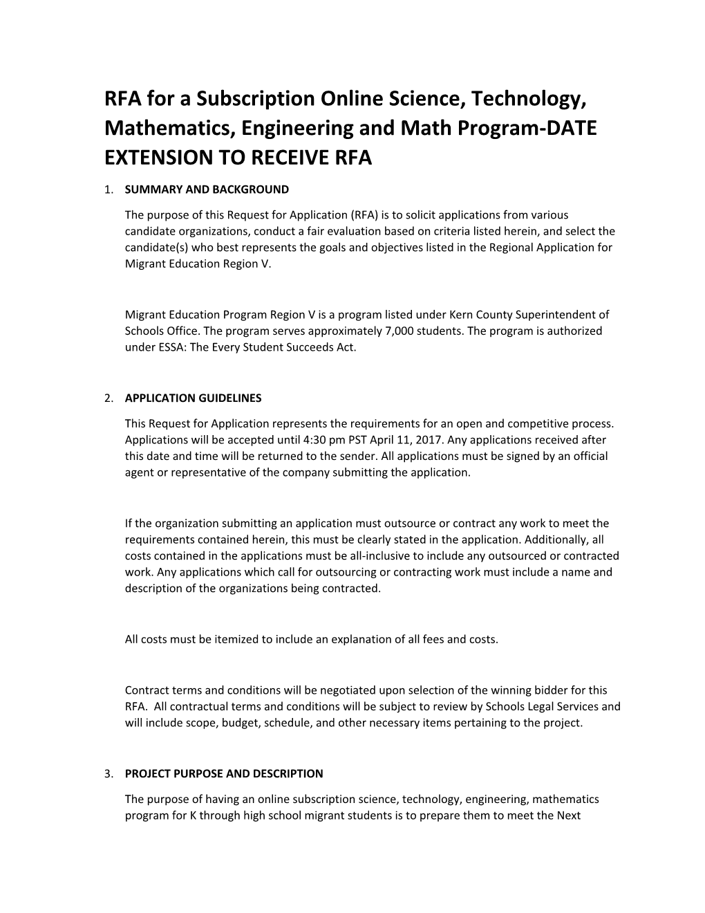 RFA for a Subscription Online Science,Technology, Mathematics, Engineering and Math