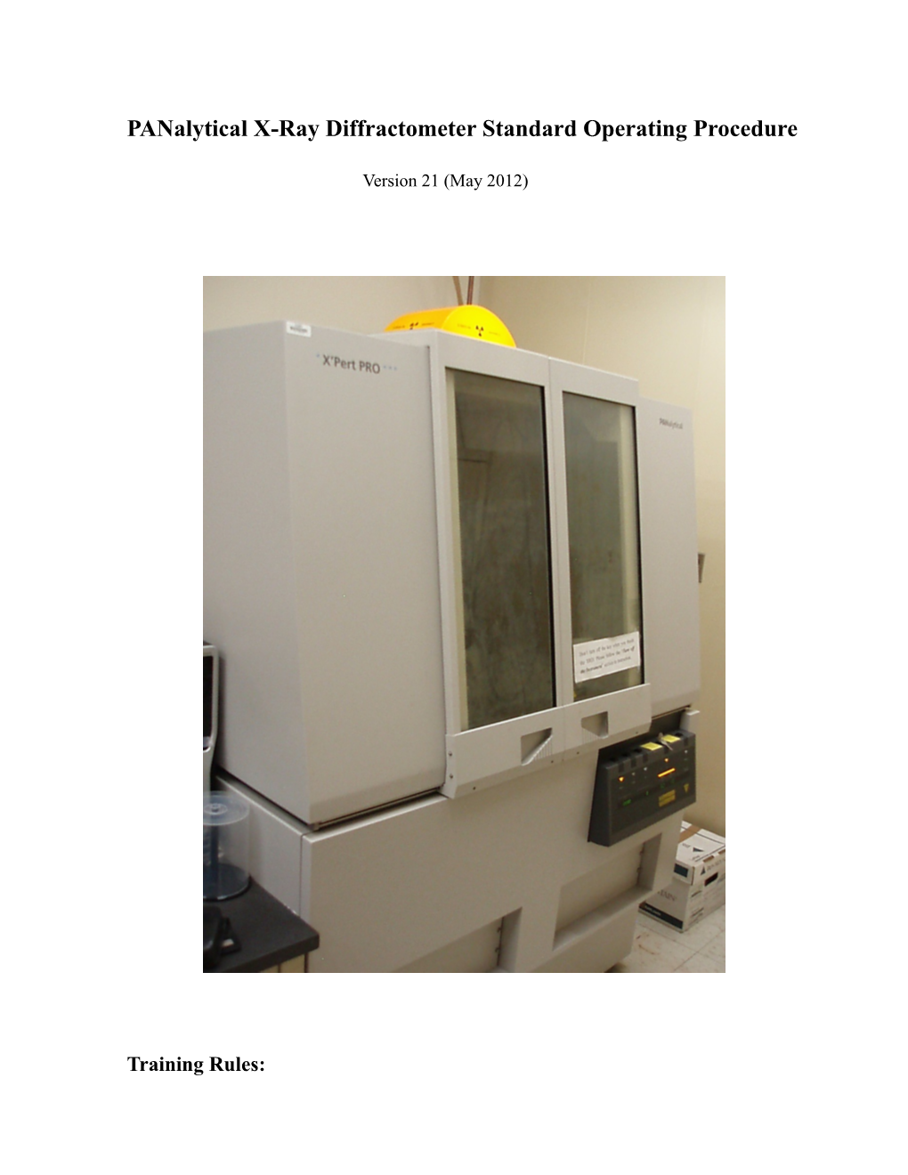 Panalytical X-Ray Diffractometer Standard Operating Procedure