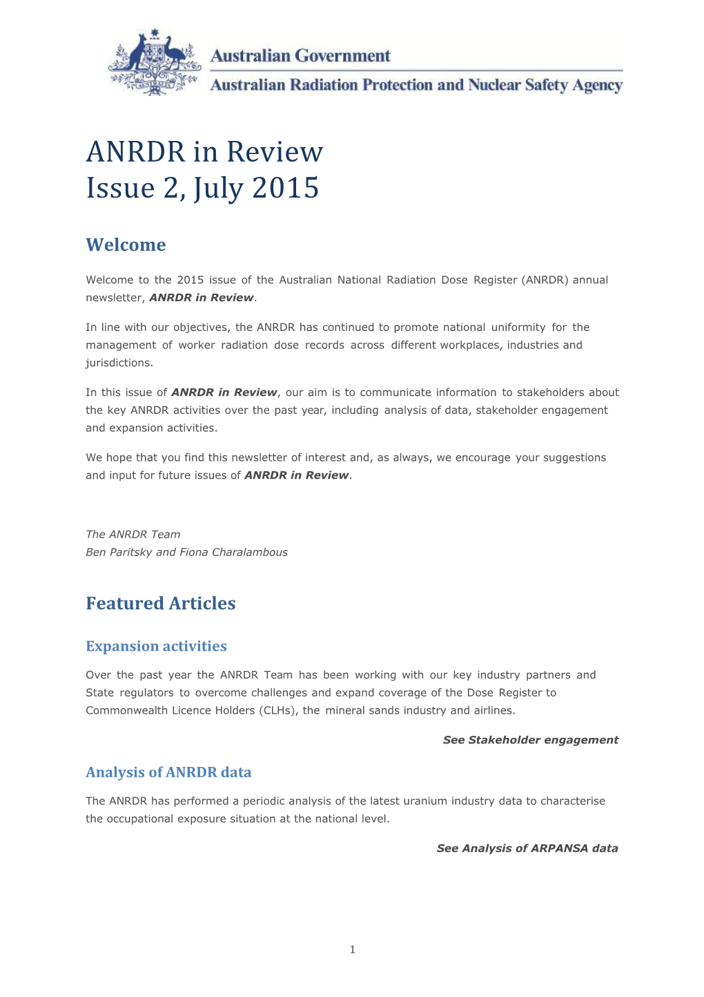 ANRDR in Review - Issue 2, July 2015